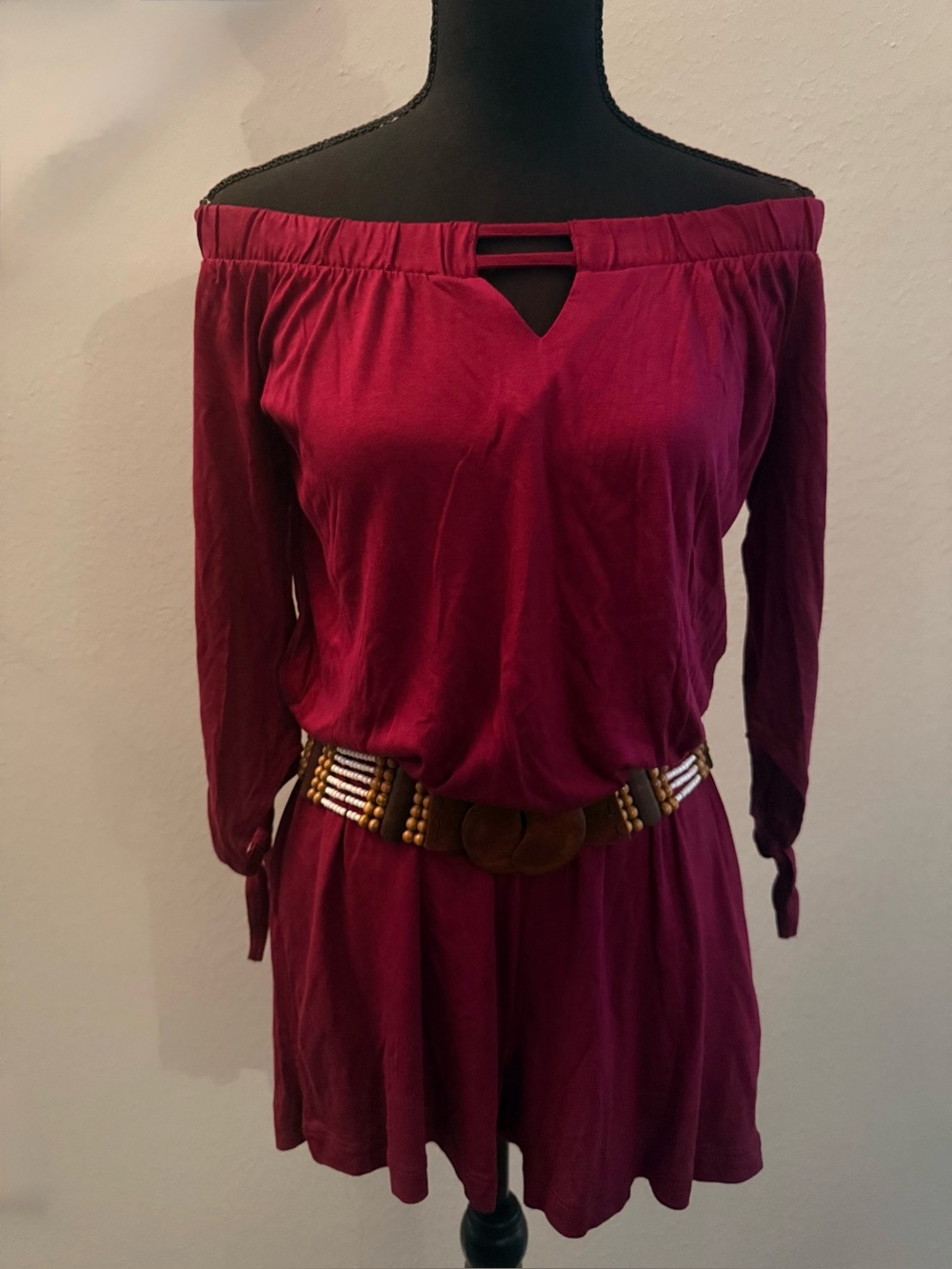 VENUS Burgundy Off-Shoulder Shorts Romper